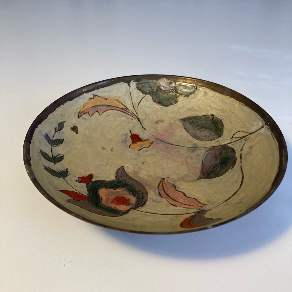 Artisan Floral Decorative Bowl in Cream and Red India Plate Solid Brass Stylish
